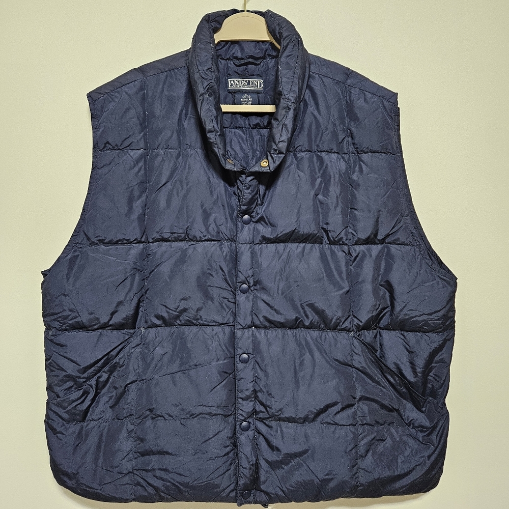LANDS' END‎ Mens Goose Down Puffer Vest Nylon Insulated Gorpcore Snaps Blue XL - Picture 3 of 10